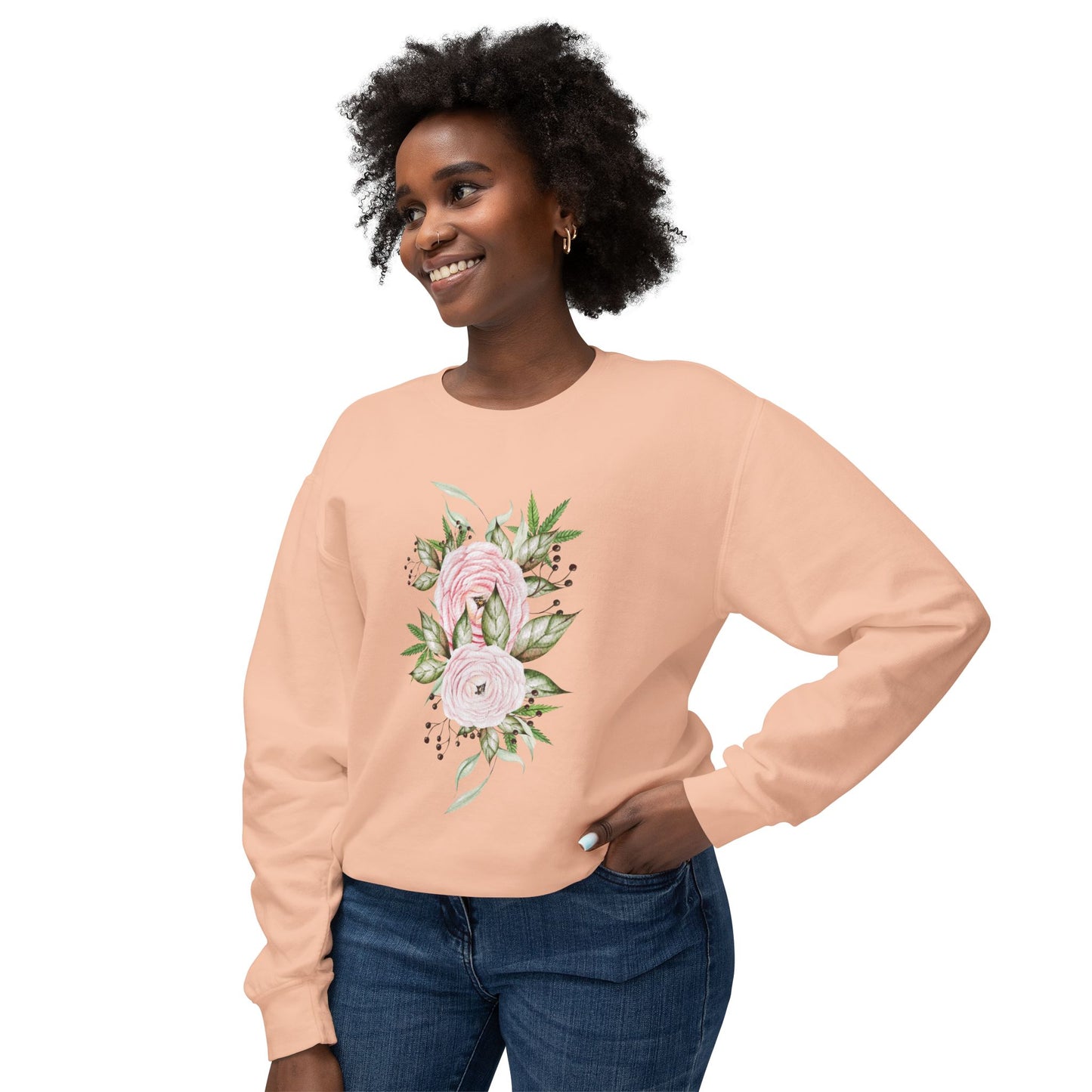 Pastel Peonies Unisex Lightweight Crewneck Sweatshirt