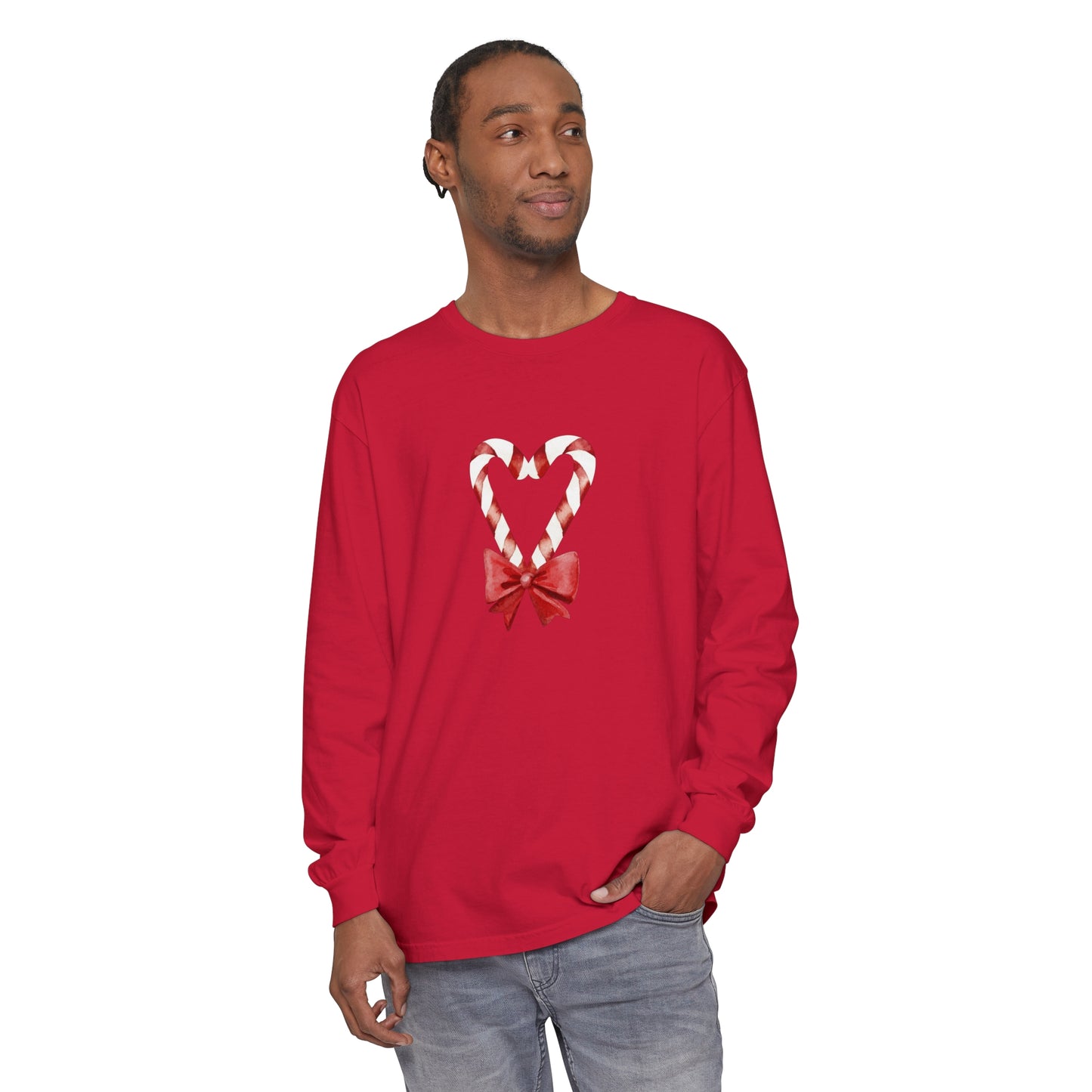 Candy Cane Heart Unisex Garment-dyed Long Sleeve T-Shirt