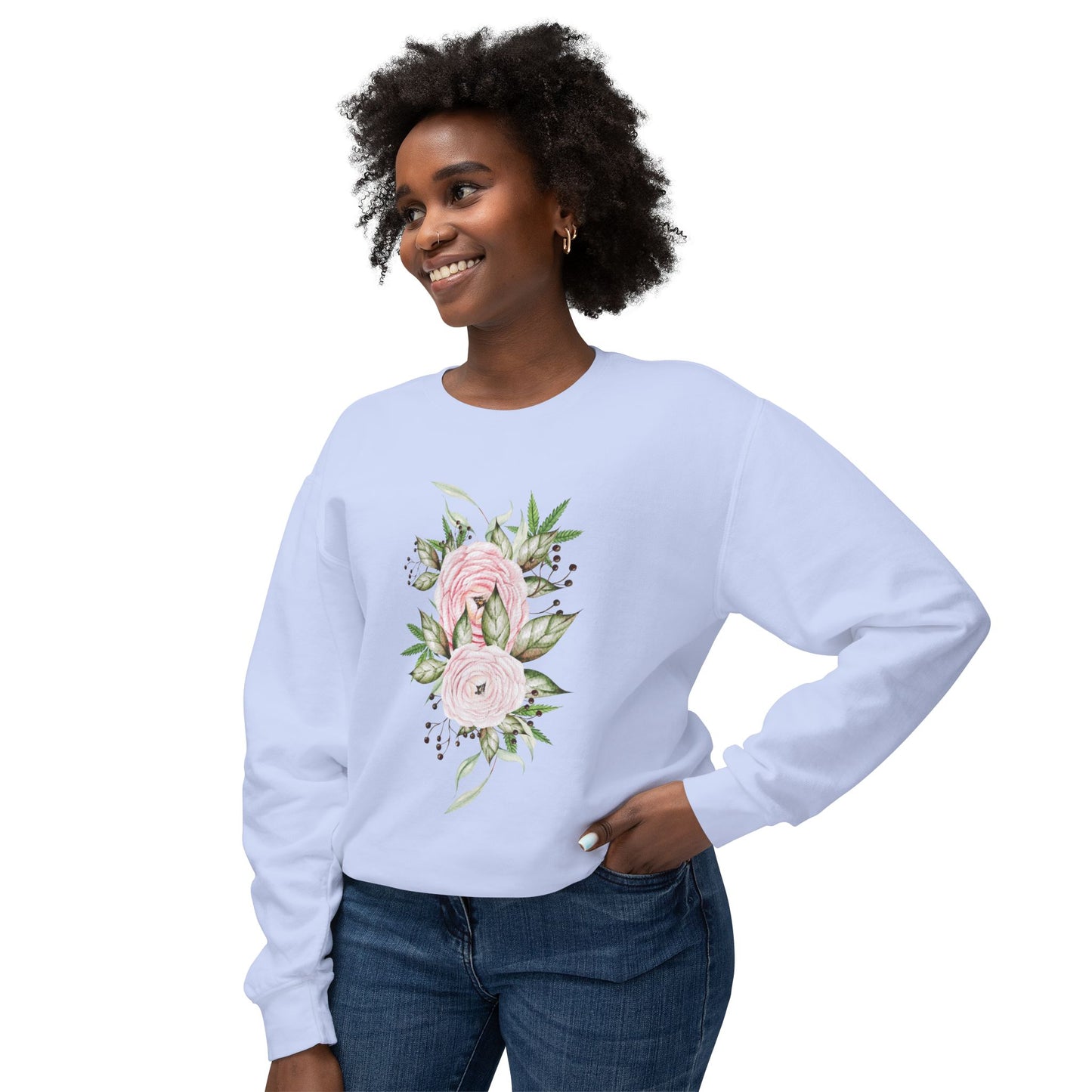 Pastel Peonies Unisex Lightweight Crewneck Sweatshirt