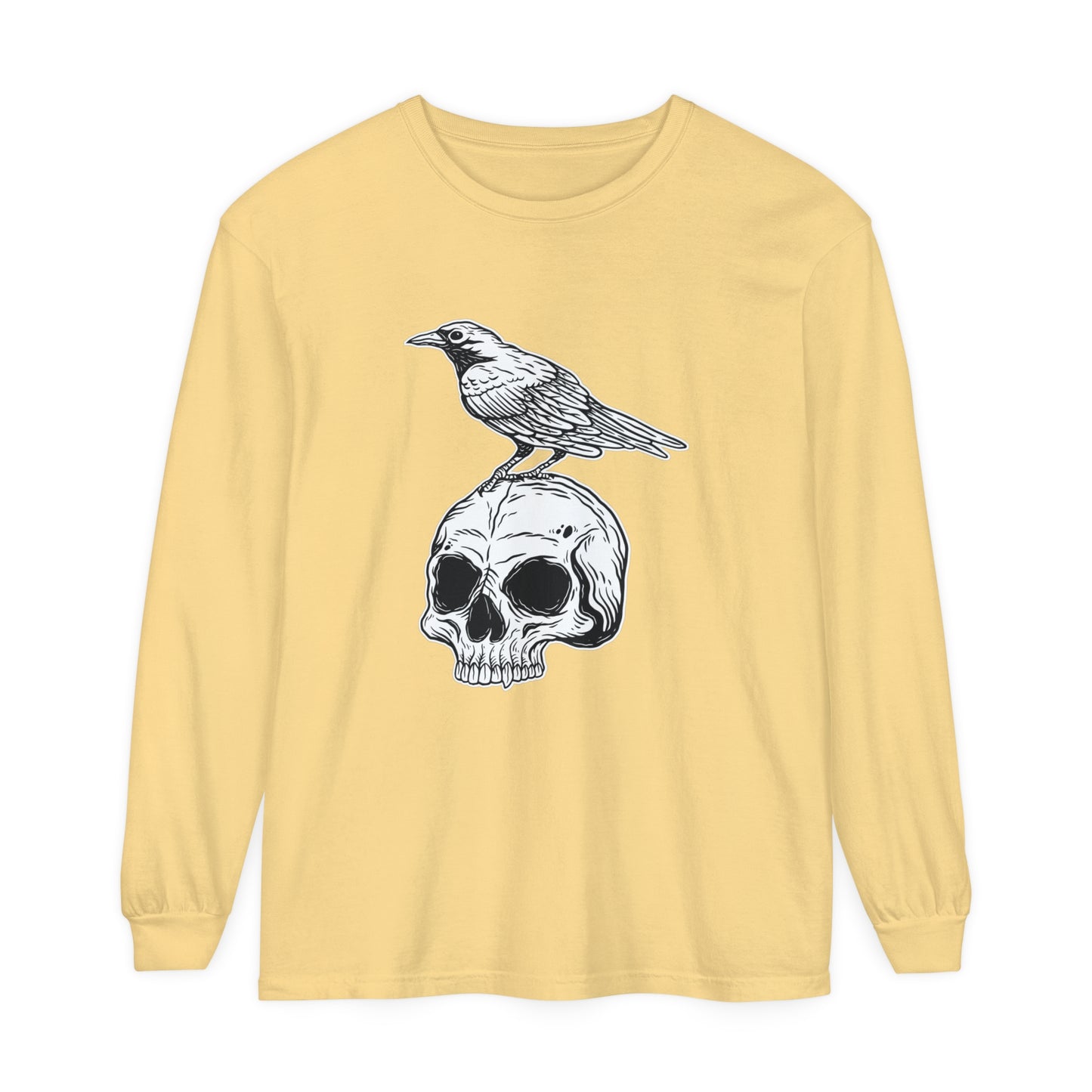 Raven Skull Unisex Garment-dyed Long Sleeve T-Shirt