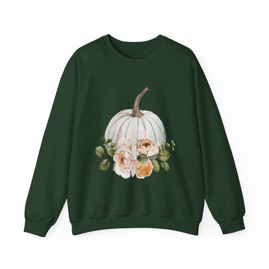 White Floral Pumpkin Unisex Heavy Blend™ Crewneck Sweatshirt