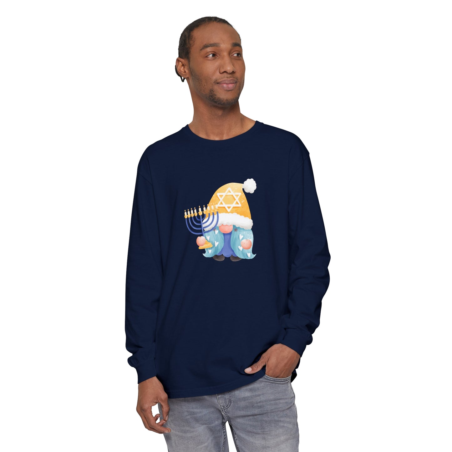 Hanukkah Gnome Unisex Garment-dyed Long Sleeve T-Shirt