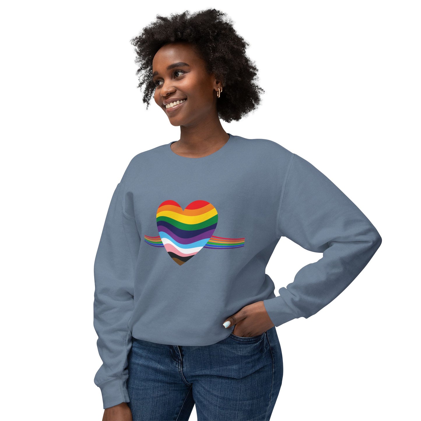 Rainbow Heart Unisex Lightweight Crewneck Sweatshirt