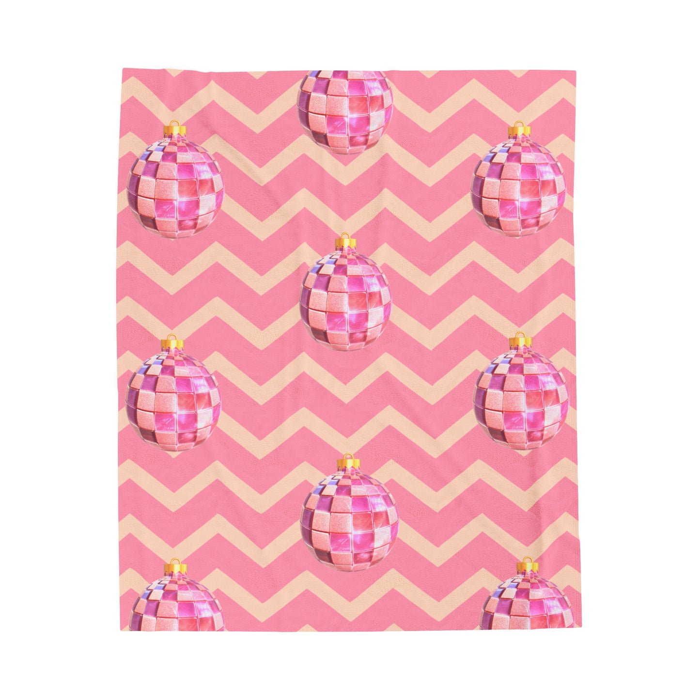 Pink Chevron Disco Ball Christmas Velveteen Plush Blanket