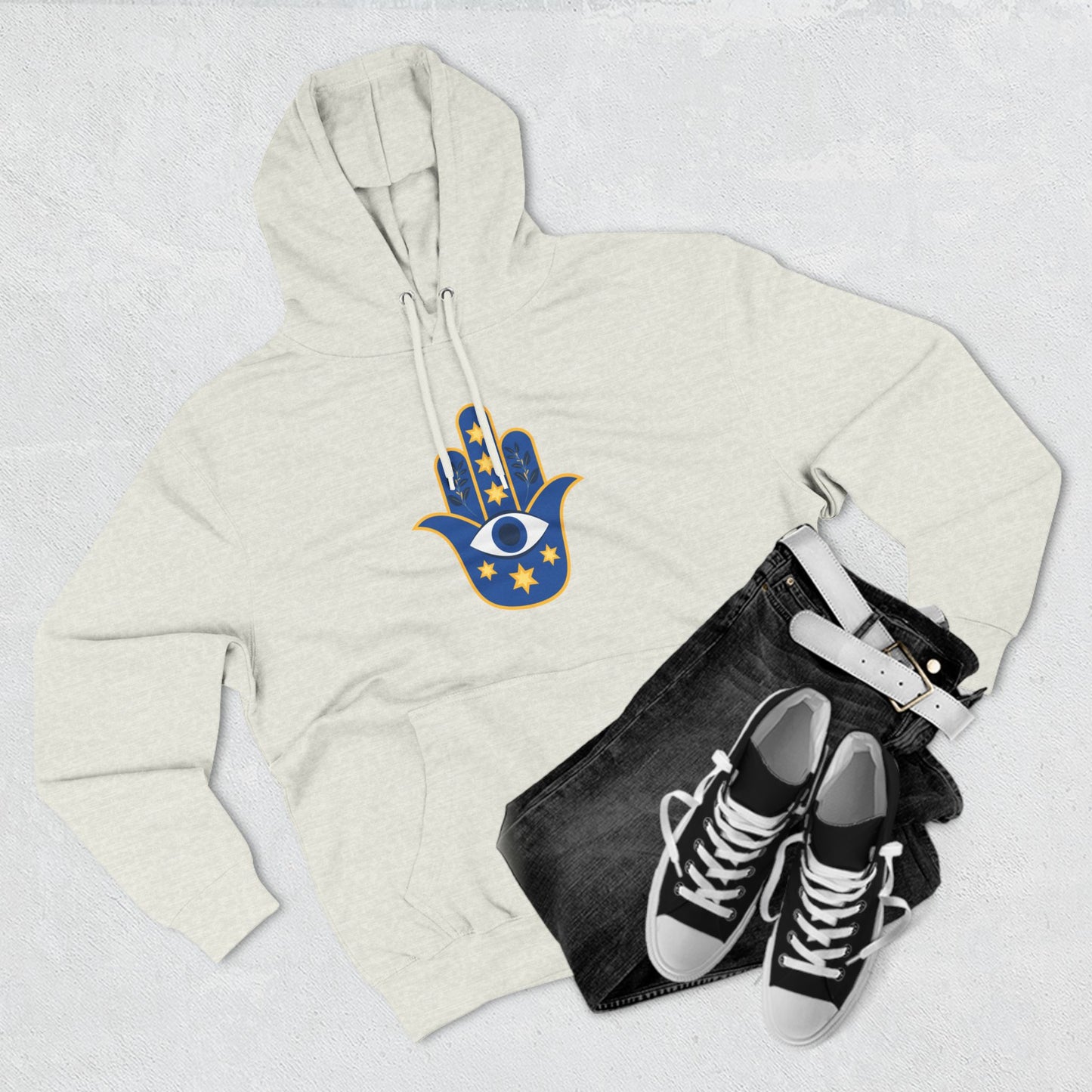 Blue Hamsa Three-Panel Fleece Hoodie