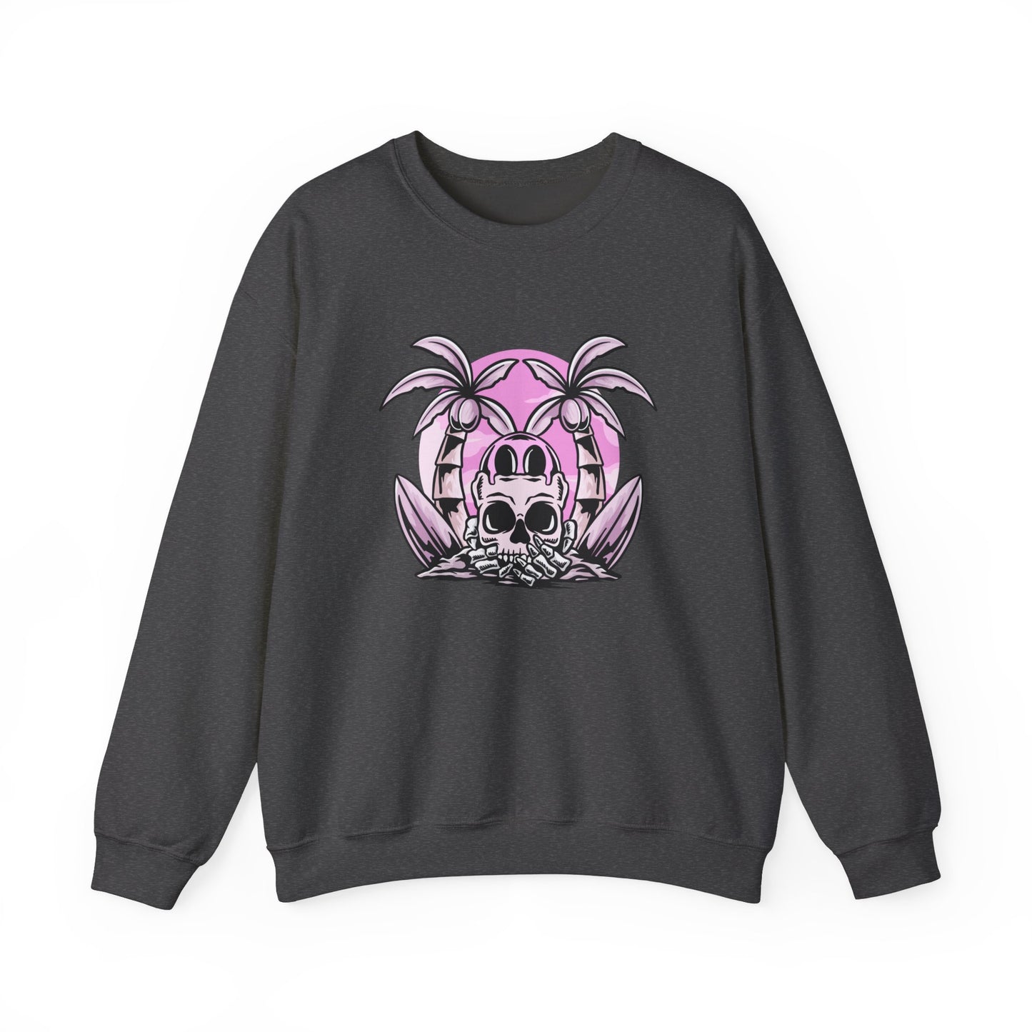 Pink Skull Palm Surf Unisex Heavy Blend™ Crewneck Sweatshirt