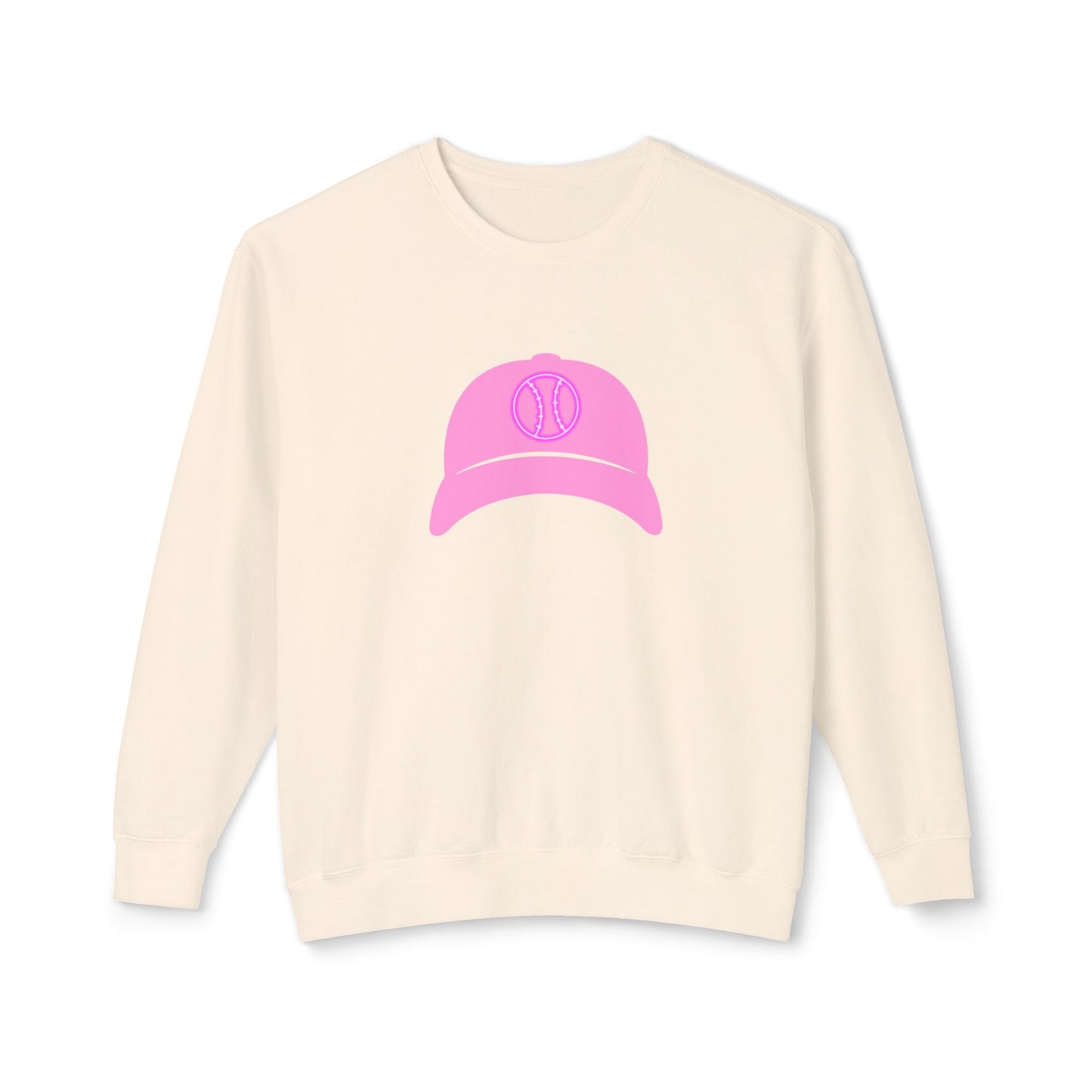 Pink Ballcap Unisex Lightweight Crewneck Sweatshirt