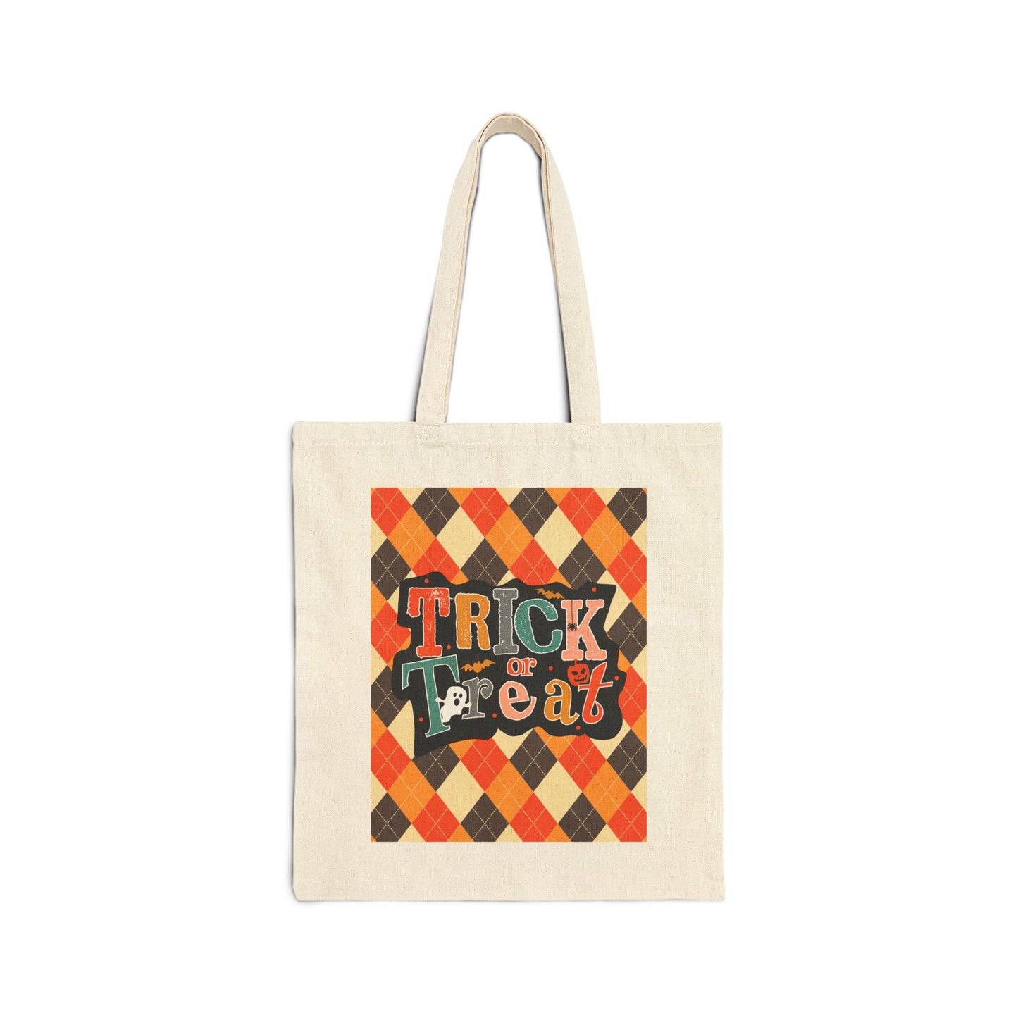 Fall Argyle Trick or Treat Cotton Canvas Tote Bag