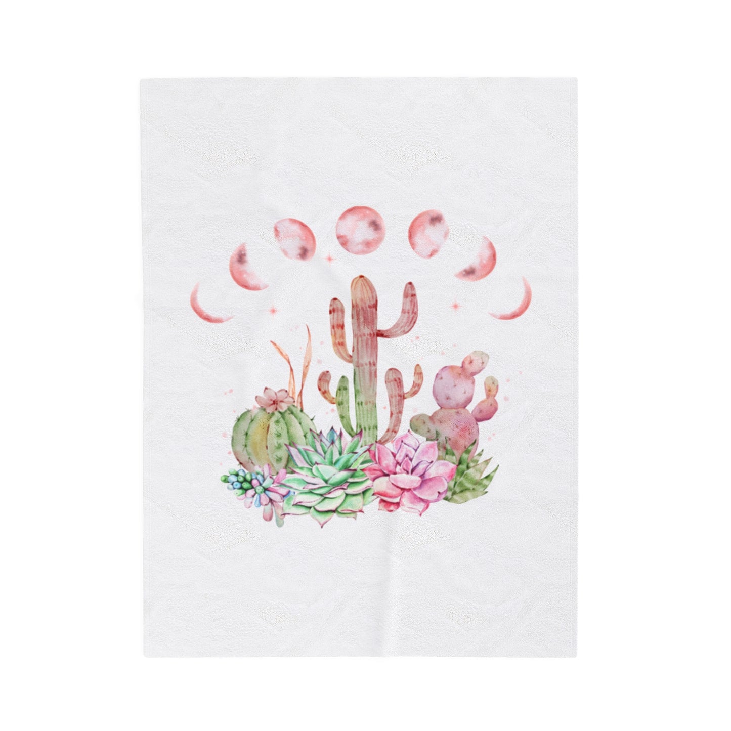 Cactus Moon Phase Velveteen Plush Blanket