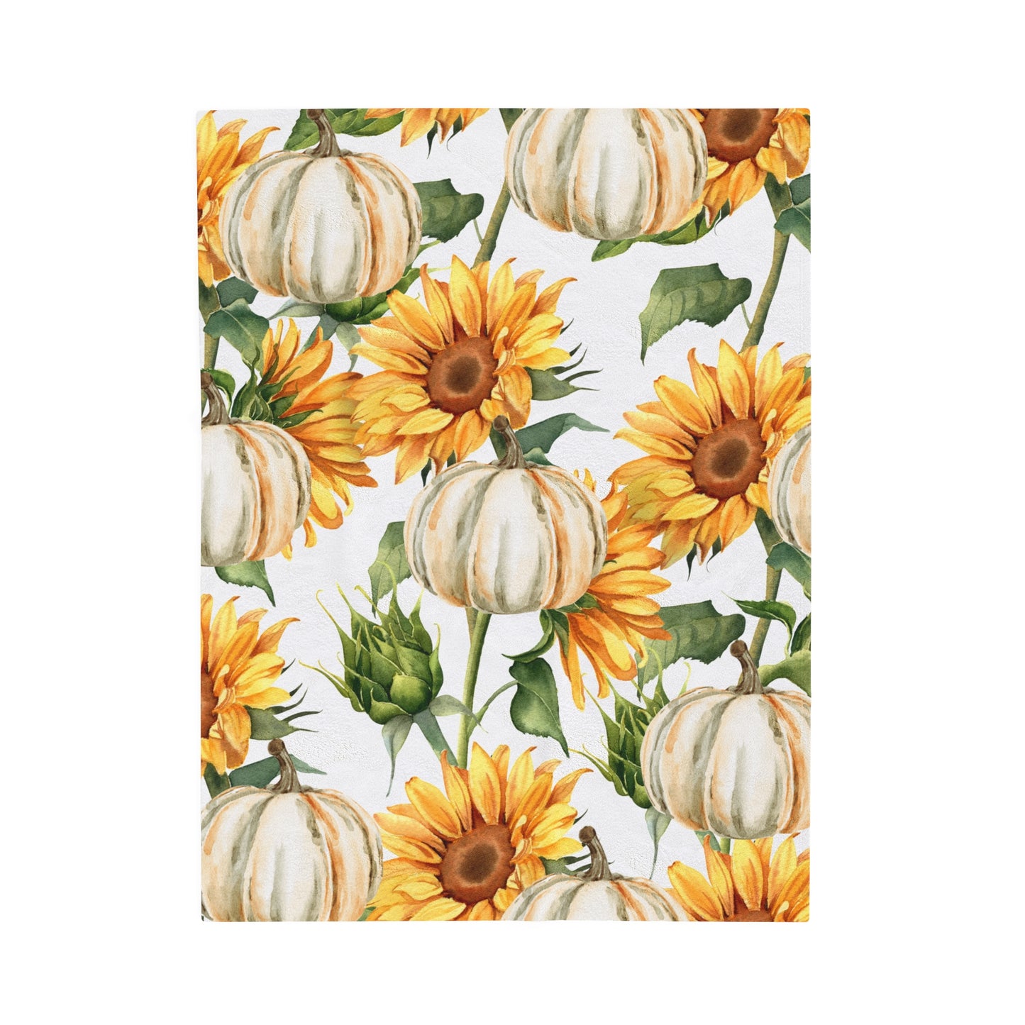 White Pumpkin Sunflowers Velveteen Plush Blanket