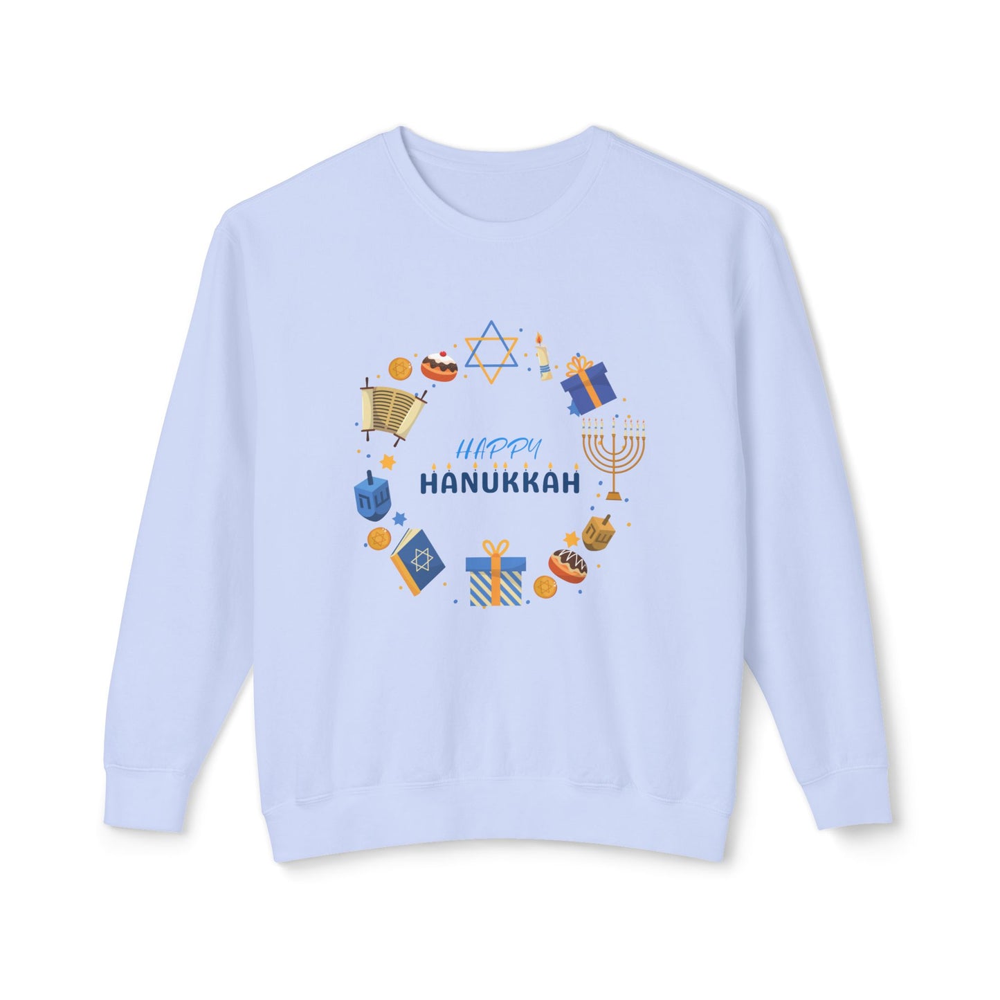 Happy Hanukkah Unisex Lightweight Crewneck Sweatshirt