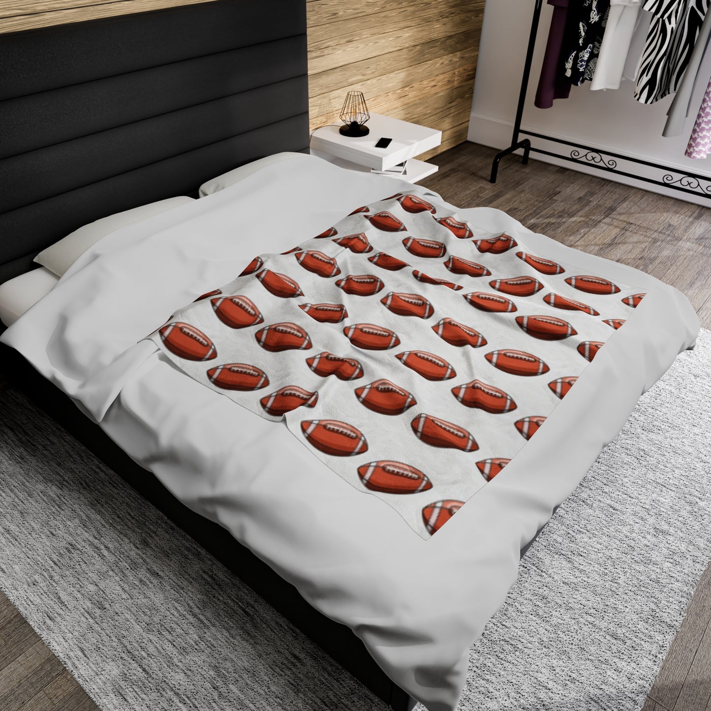 White Footballs Velveteen Plush Blanket