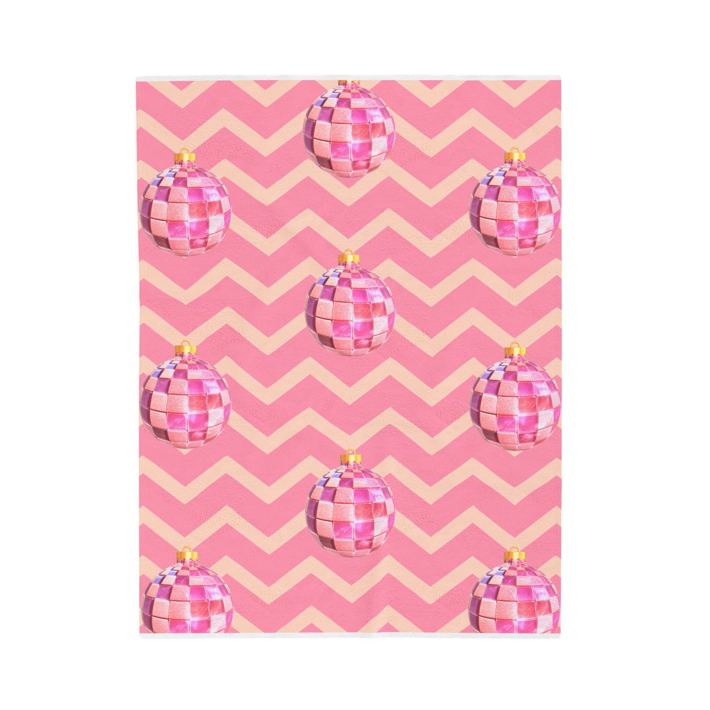 Pink Chevron Disco Ball Christmas Velveteen Plush Blanket