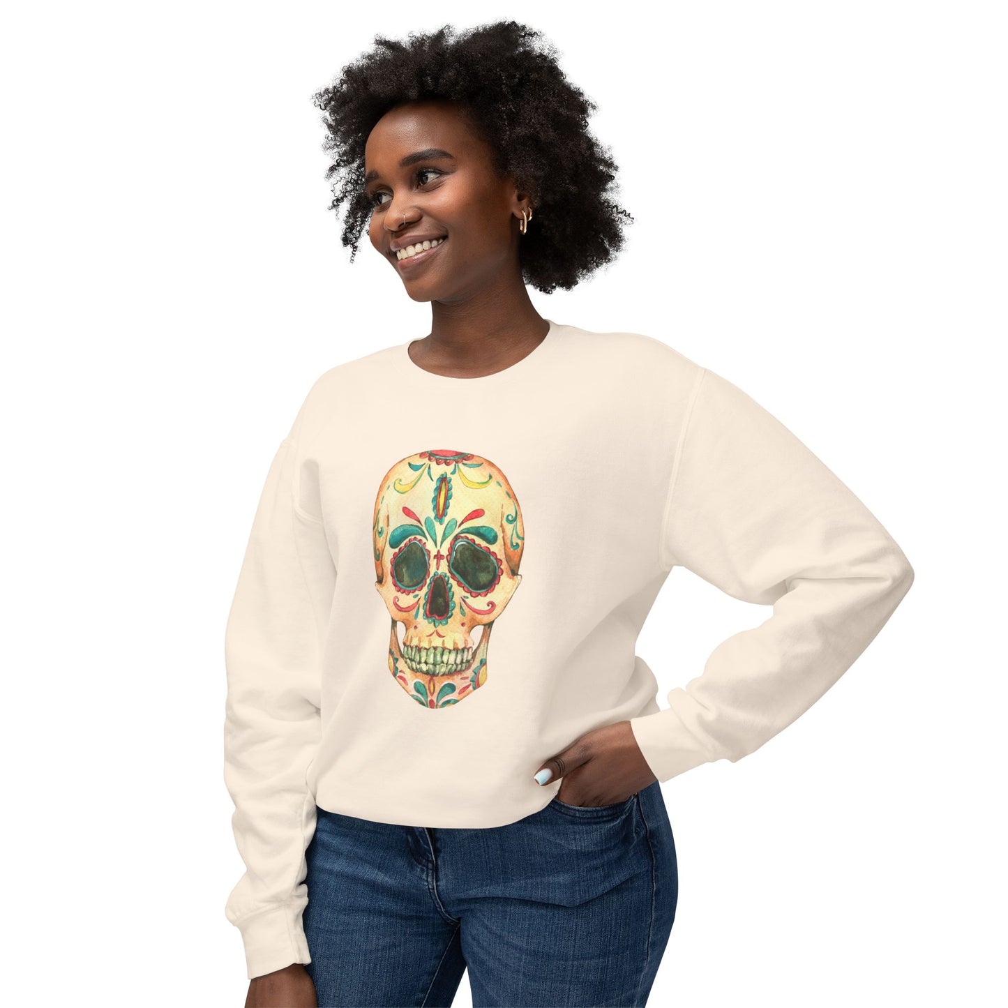 Sugar Skull Unisex Lightweight Crewneck Sweatshirt