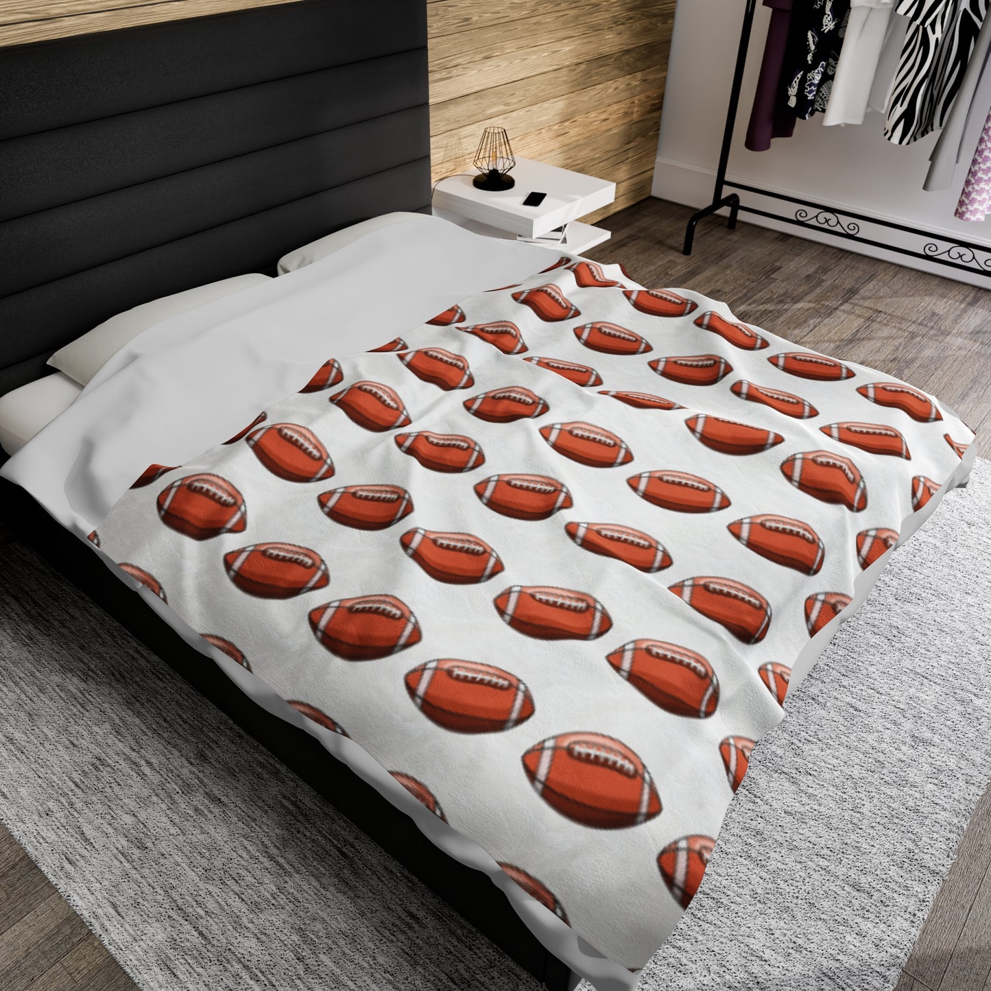 White Footballs Velveteen Plush Blanket