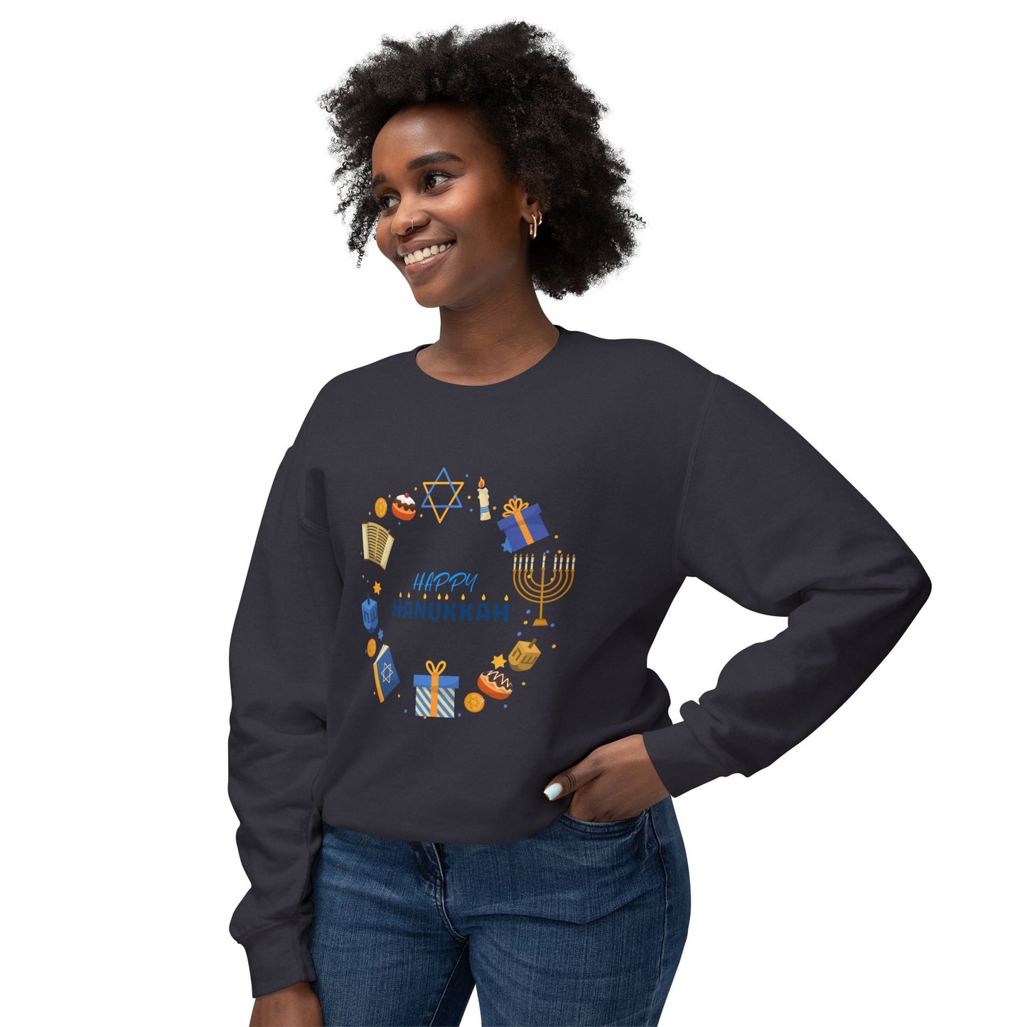 Happy Hanukkah Unisex Lightweight Crewneck Sweatshirt