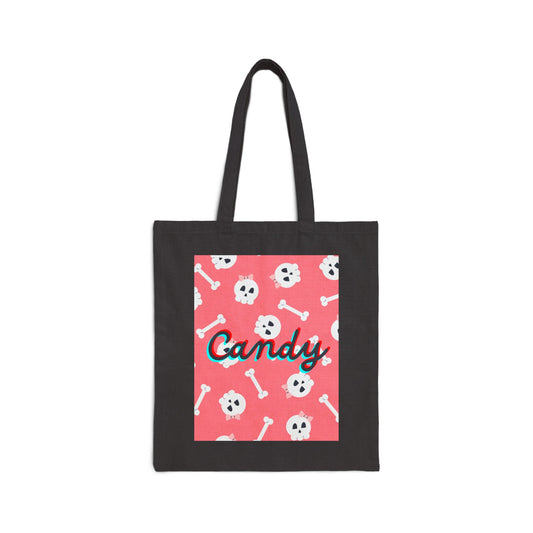 Pink Skully Trick or Treat Cotton Canvas Tote Bag