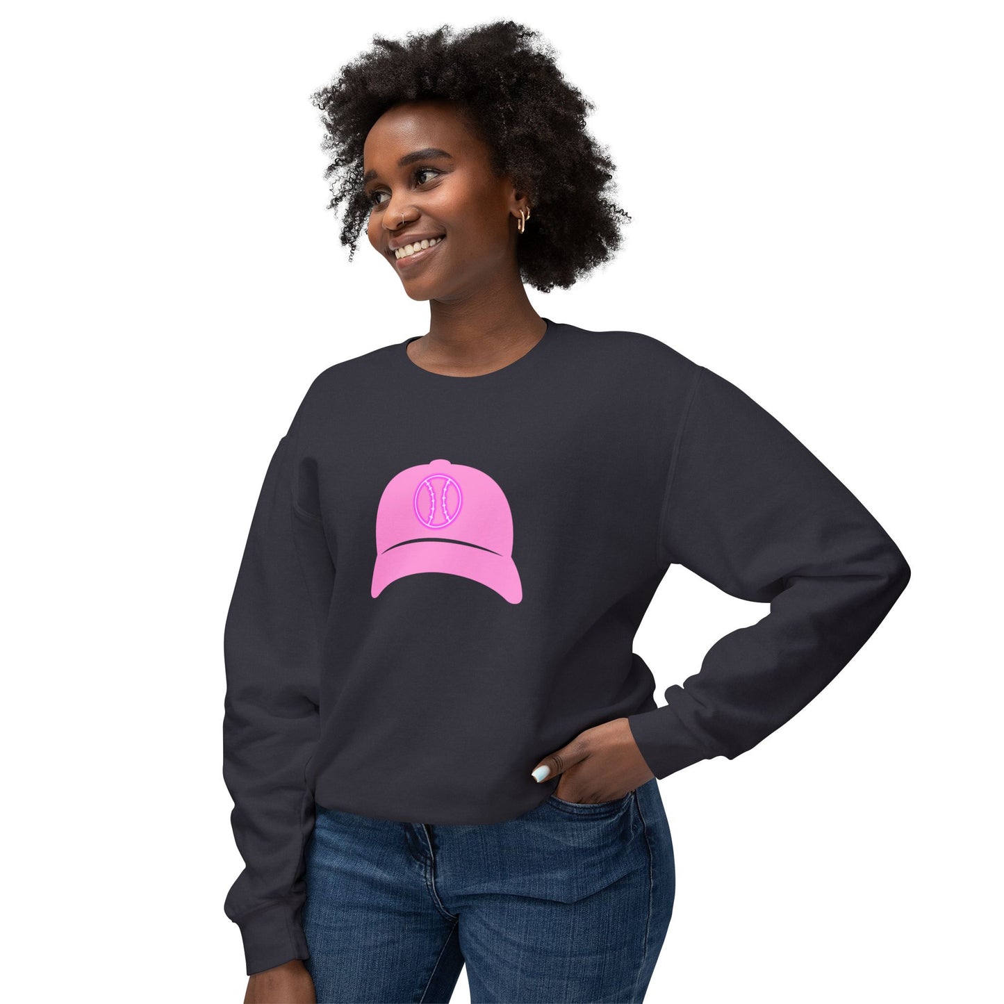 Pink Ballcap Unisex Lightweight Crewneck Sweatshirt