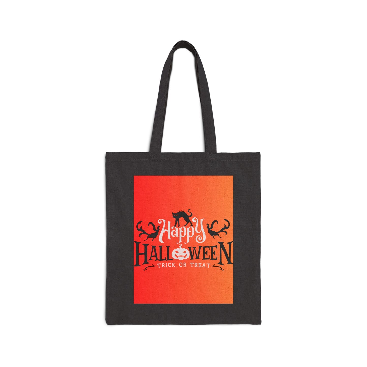 Black Cat Halloween Trick or Treat Cotton Canvas Tote Bag