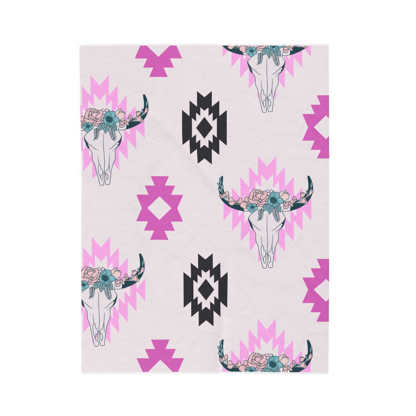 Plush Blanket - Southwest Pink Floral Bull Design