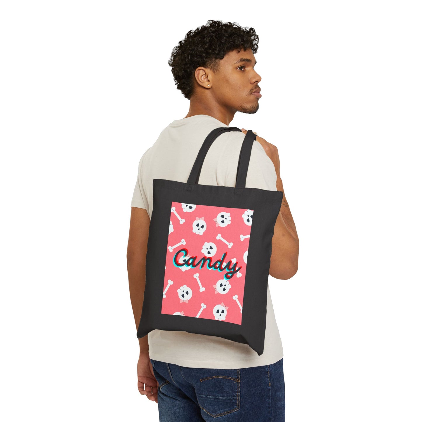 Pink Skully Trick or Treat Cotton Canvas Tote Bag