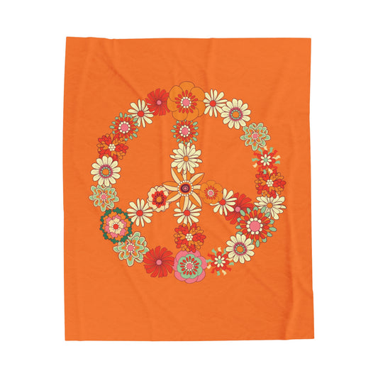 Peace Flowers Velveteen Plush Blanket