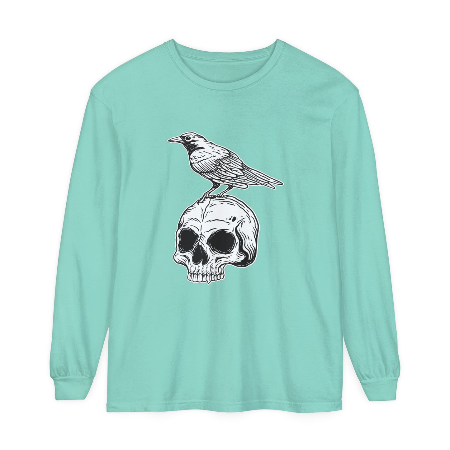 Raven Skull Unisex Garment-dyed Long Sleeve T-Shirt