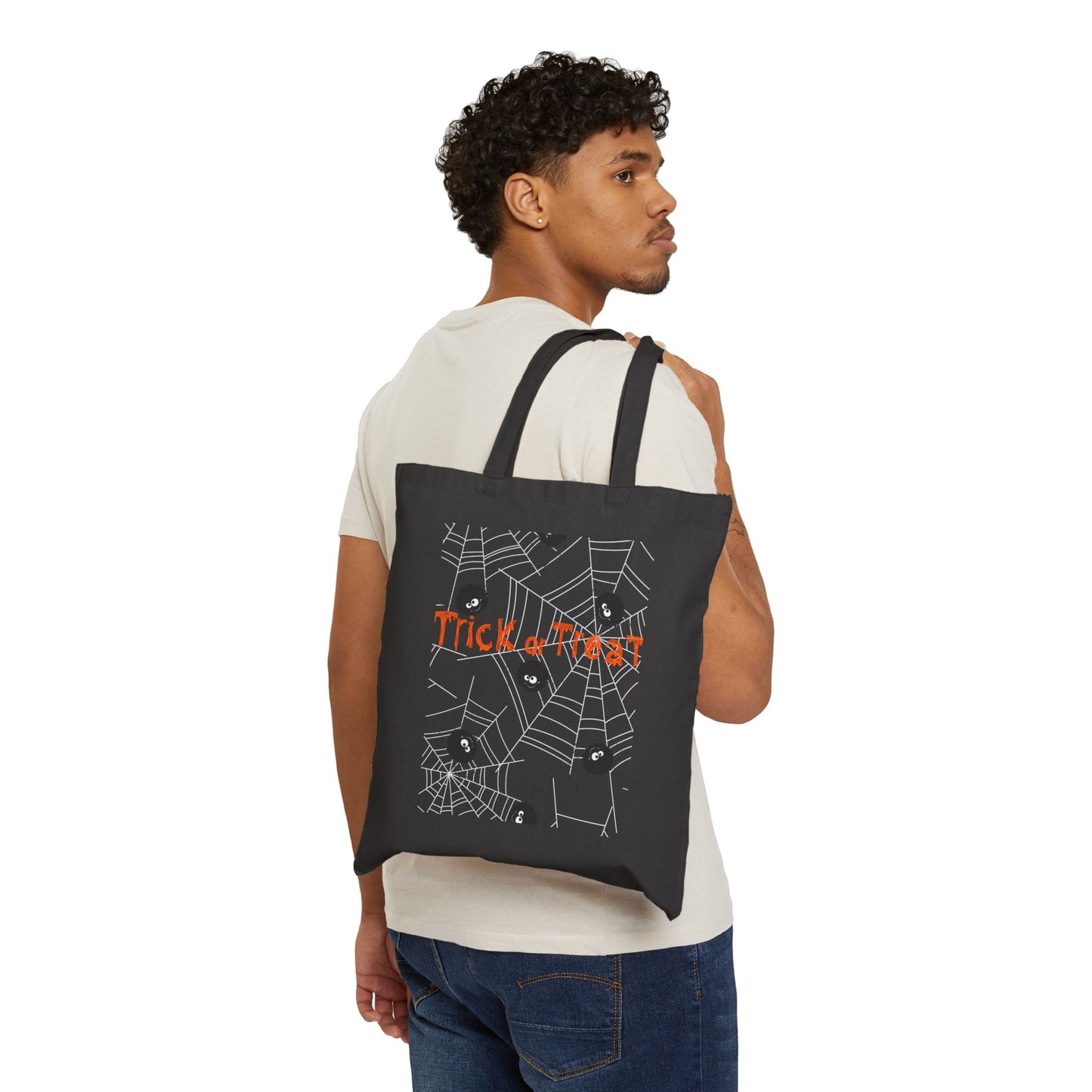 Black Spiders Trick or Treat Cotton Canvas Tote Bag