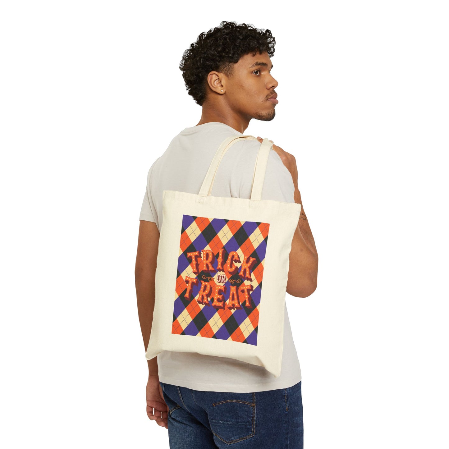 Argyle Circus Trick or Treat Cotton Canvas Tote Bag