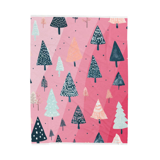 Pink Trees Velveteen Plush Blanket