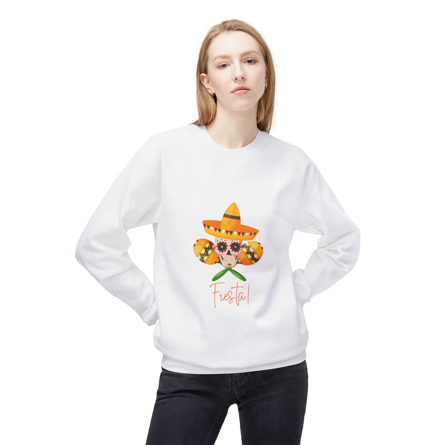 Fiesta Skull Maracas Unisex Midweight Softstyle Fleece Crewneck Sweatshirt