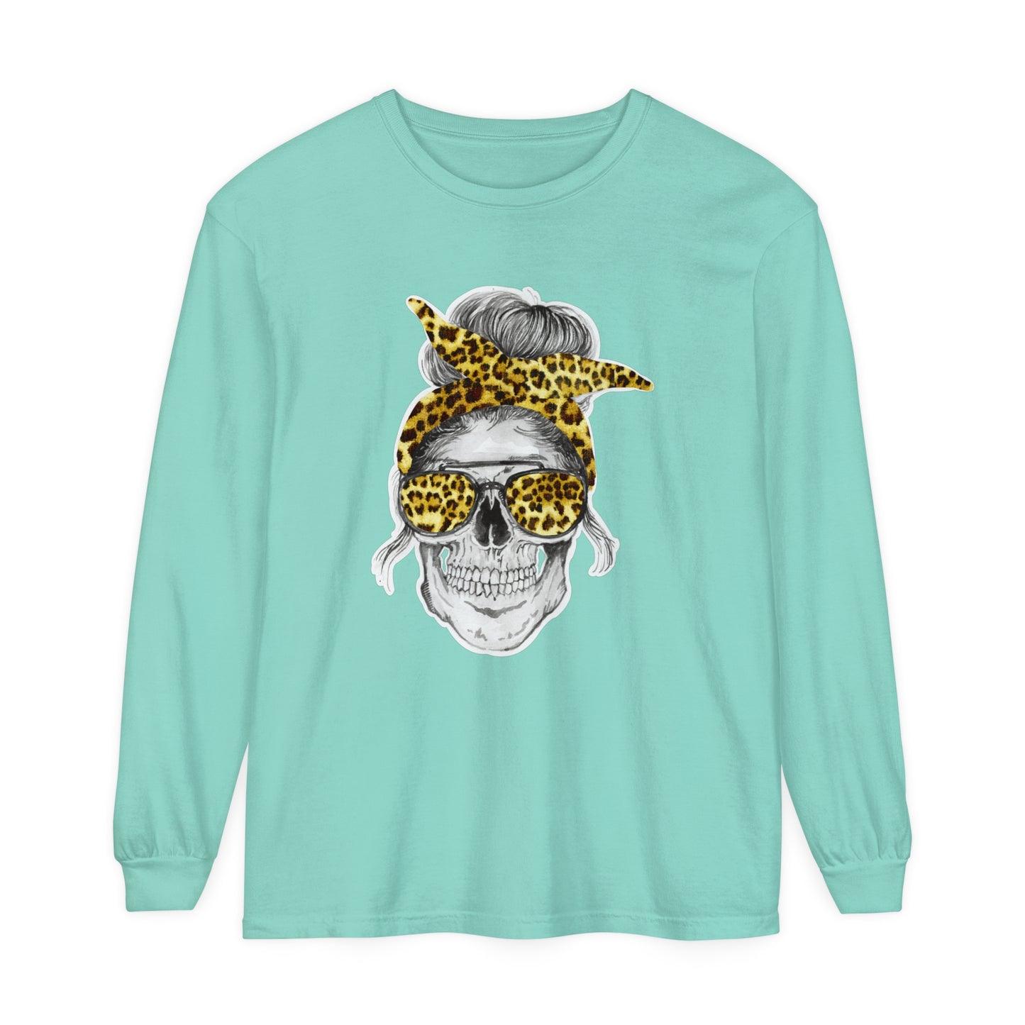 Mom Skull Messy Bun Unisex Garment-dyed Long Sleeve T-Shirt