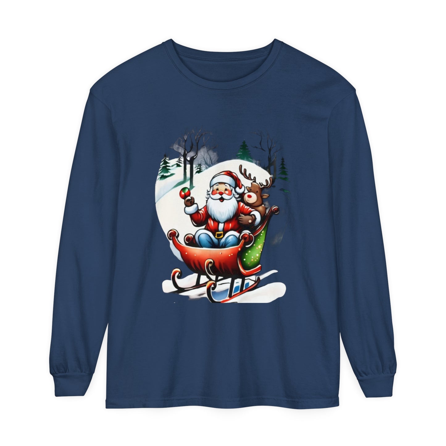 Sleigh Ride Santa Unisex Garment-dyed Long Sleeve T-Shirt