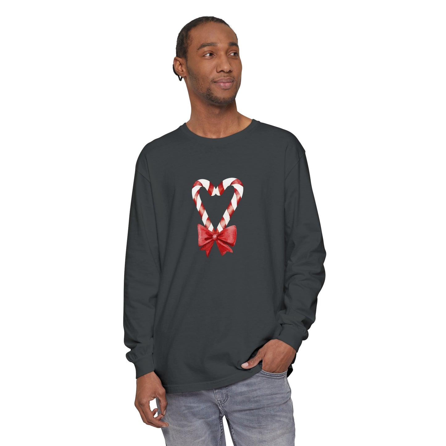 Candy Cane Heart Unisex Garment-dyed Long Sleeve T-Shirt