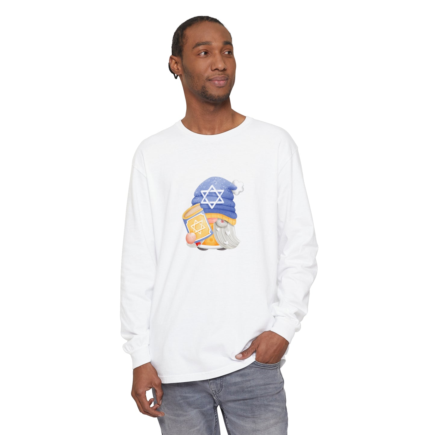 Hanukkah Gnomie Unisex Garment-dyed Long Sleeve T-Shirt