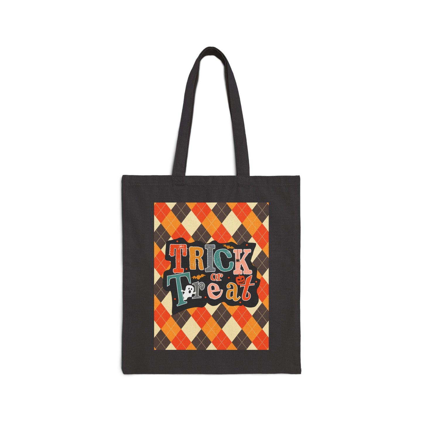 Fall Argyle Trick or Treat Cotton Canvas Tote Bag