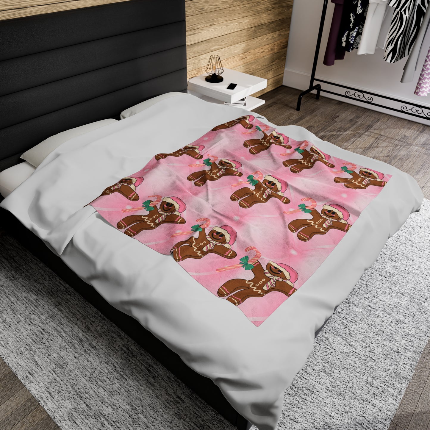 Pink Gingerbread Velveteen Plush Blanket