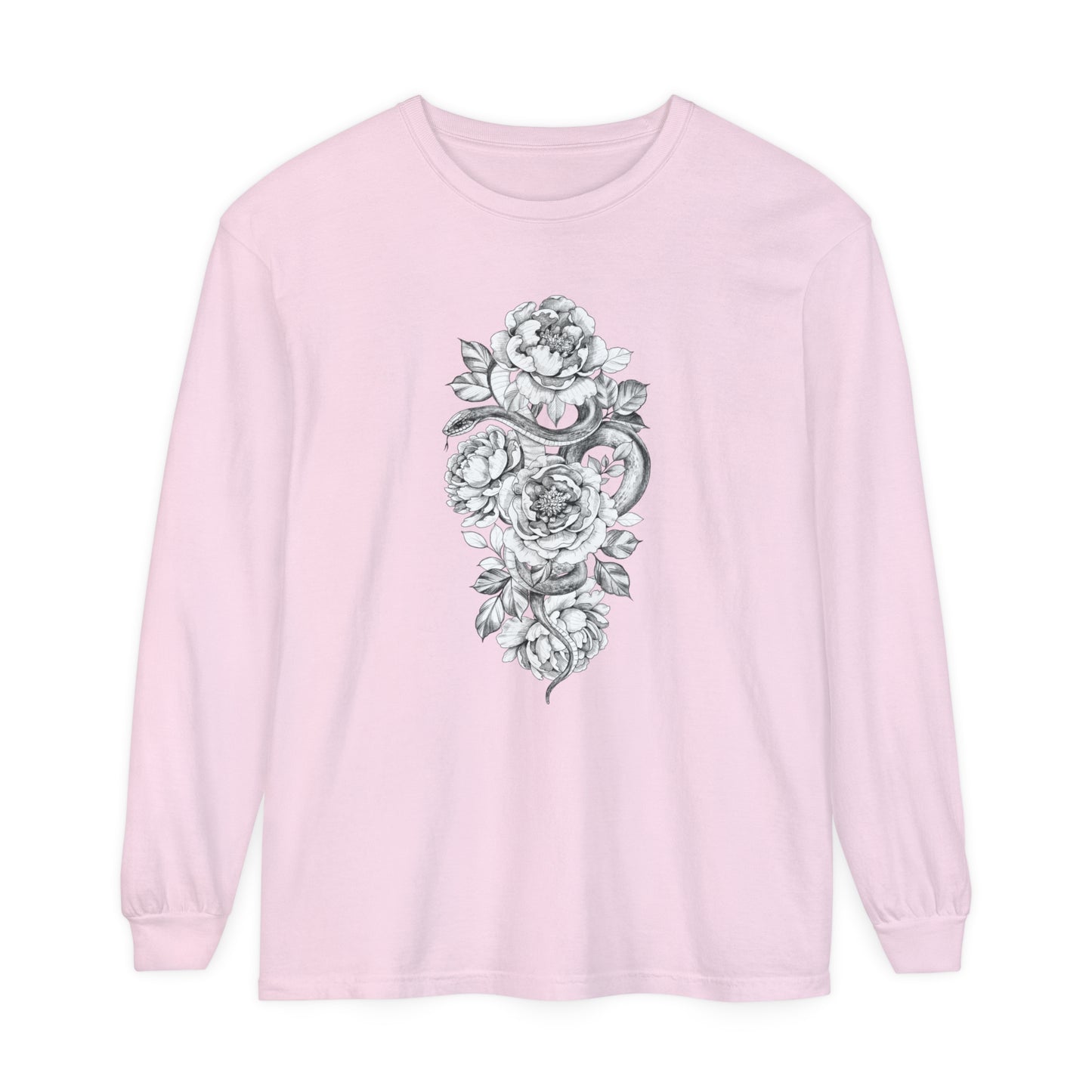 Snake Floral Tatt Unisex Garment-dyed Long Sleeve T-Shirt