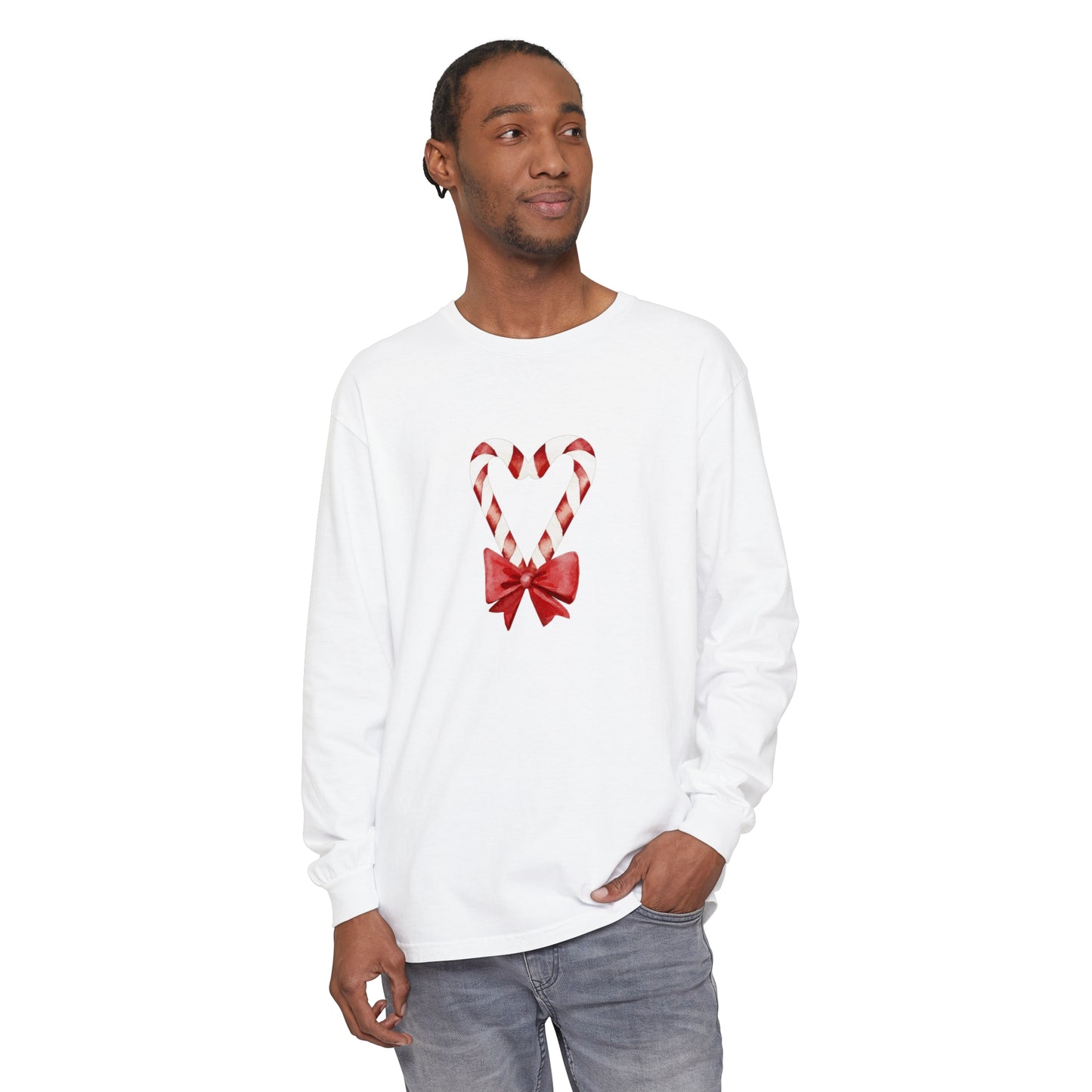 Candy Cane Heart Unisex Garment-dyed Long Sleeve T-Shirt