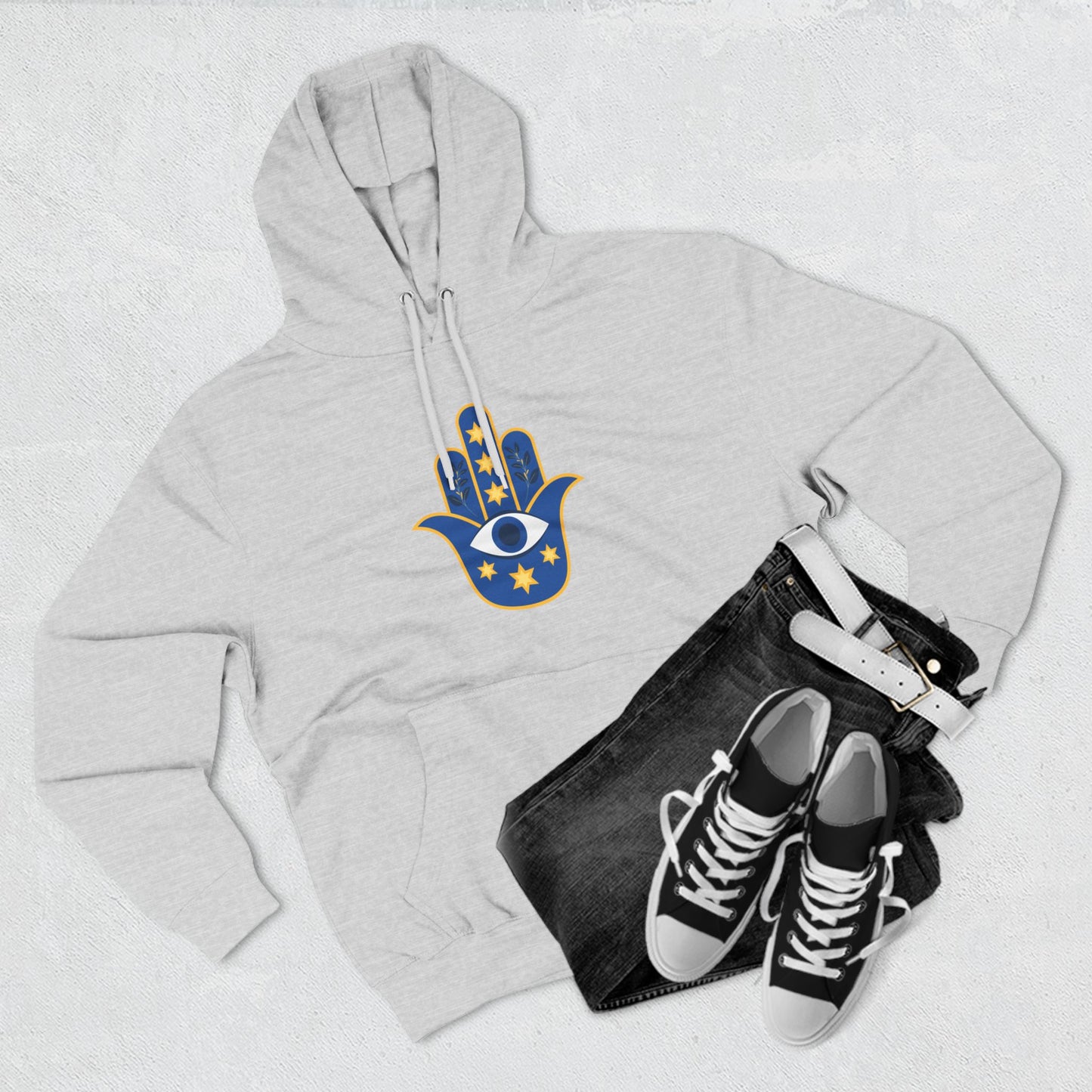 Blue Hamsa Three-Panel Fleece Hoodie