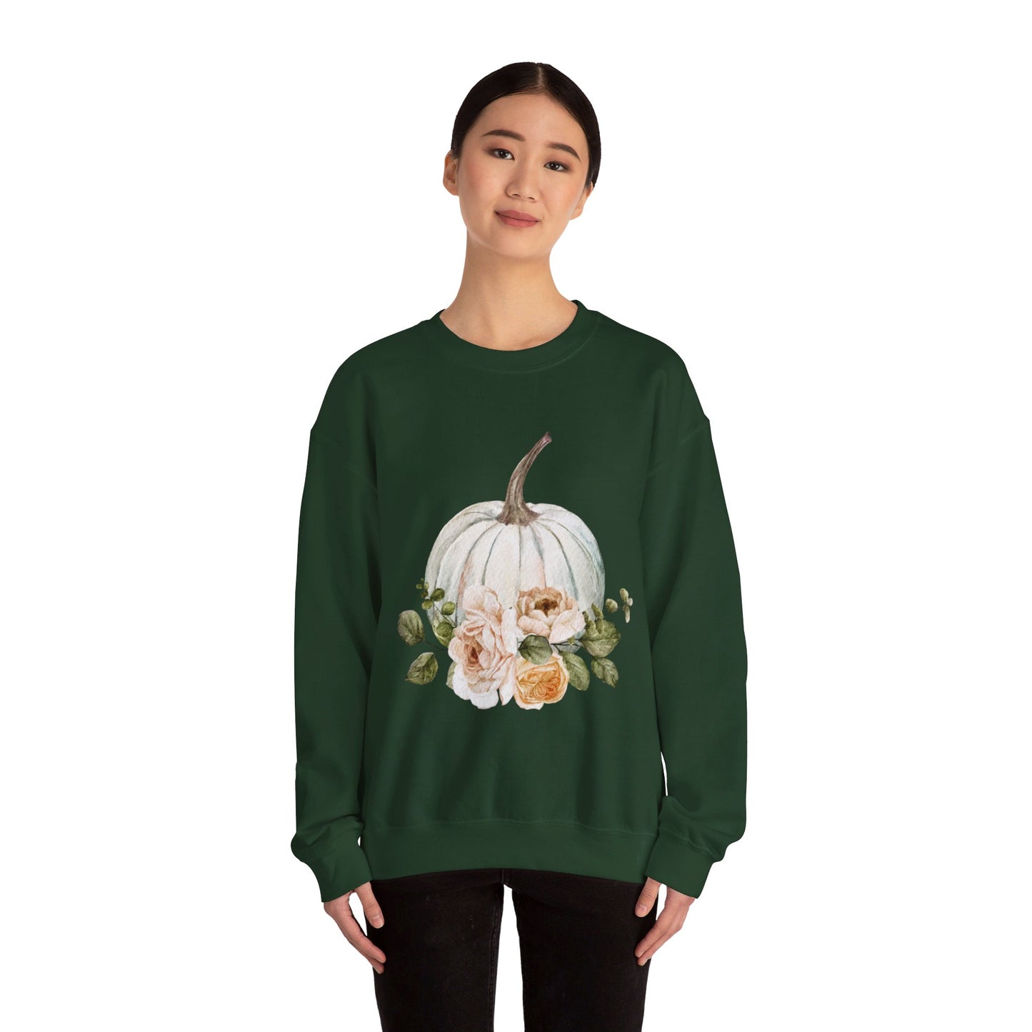 White Floral Pumpkin Unisex Heavy Blend™ Crewneck Sweatshirt