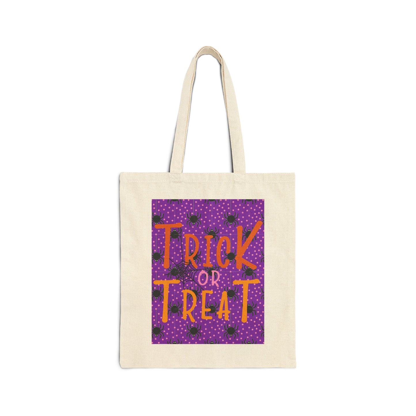 Purple Spiders Trick or Treat Cotton Canvas Tote Bag