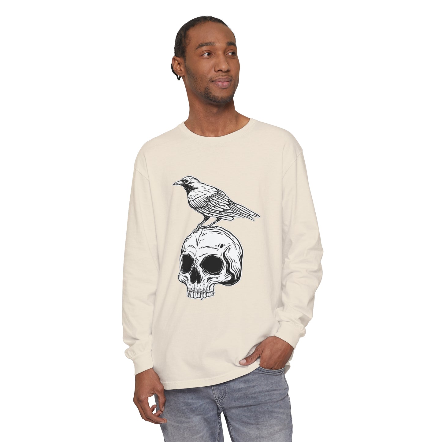 Raven Skull Unisex Garment-dyed Long Sleeve T-Shirt