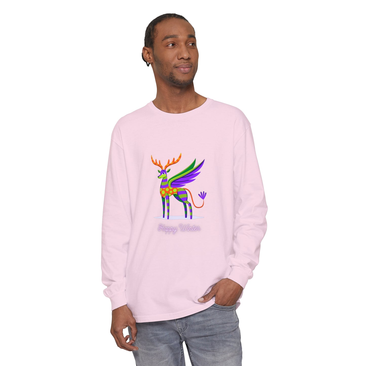 Happy Winter Unisex Garment-dyed Long Sleeve T-Shirt