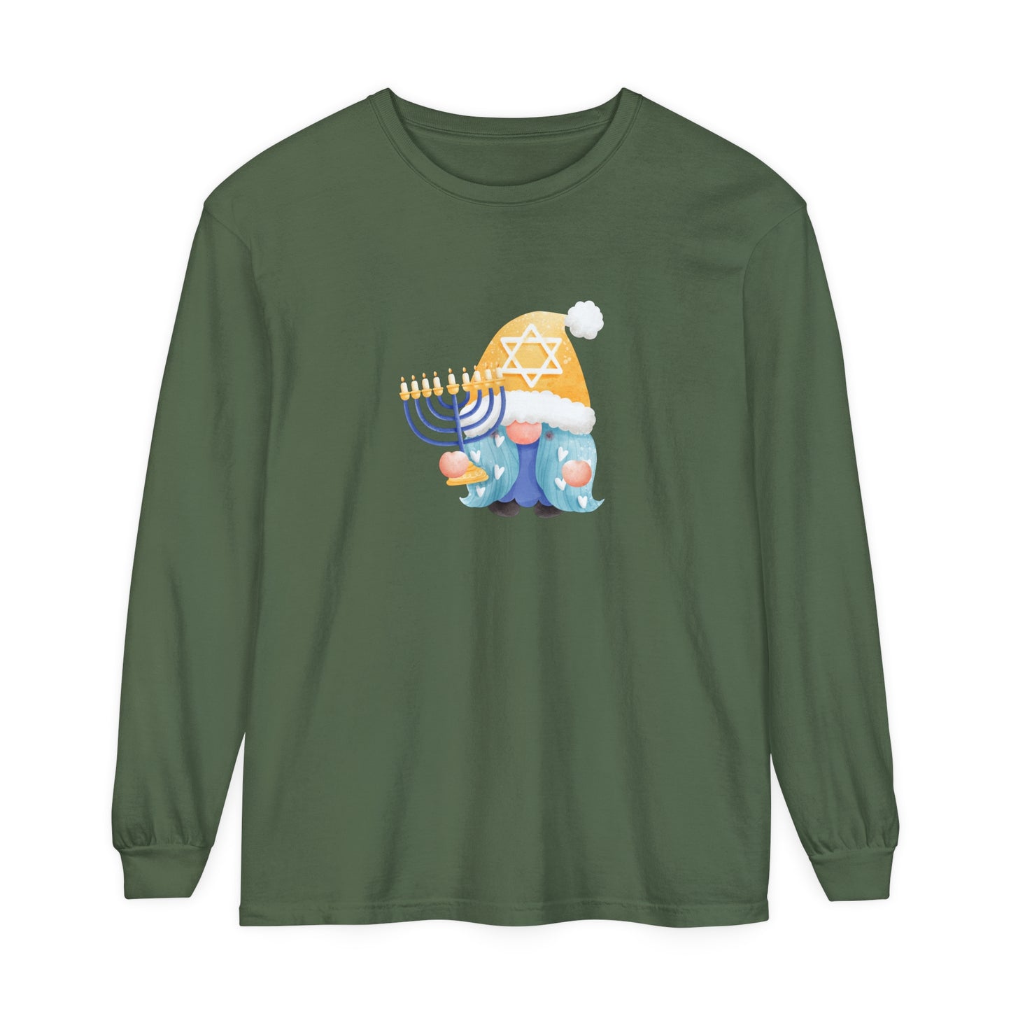 Hanukkah Gnome Unisex Garment-dyed Long Sleeve T-Shirt