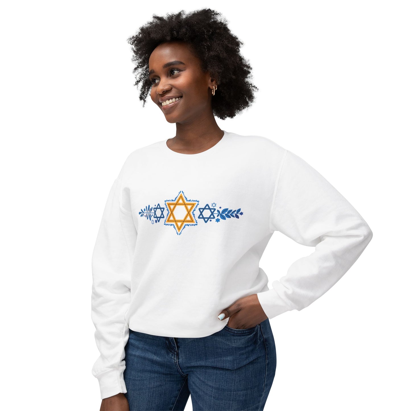 Hanukkah Stars Unisex Lightweight Crewneck Sweatshirt