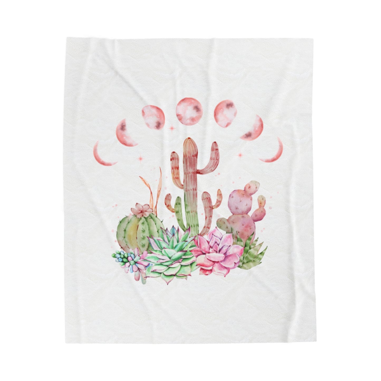 Cactus Moon Phase Velveteen Plush Blanket