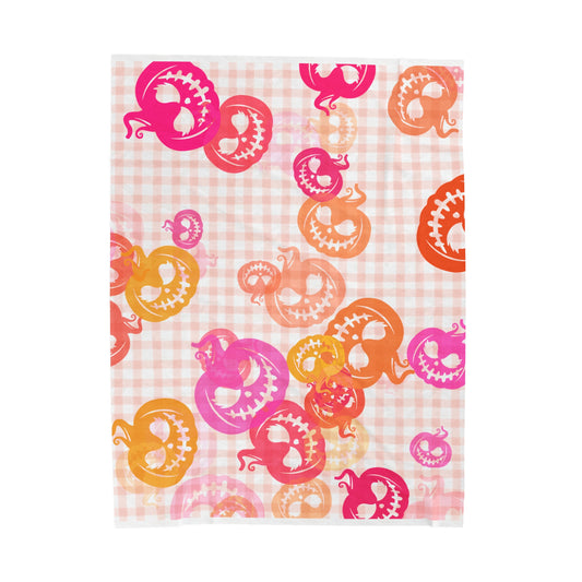 Plaid Neon Pumpkins Velveteen Plush Blanket