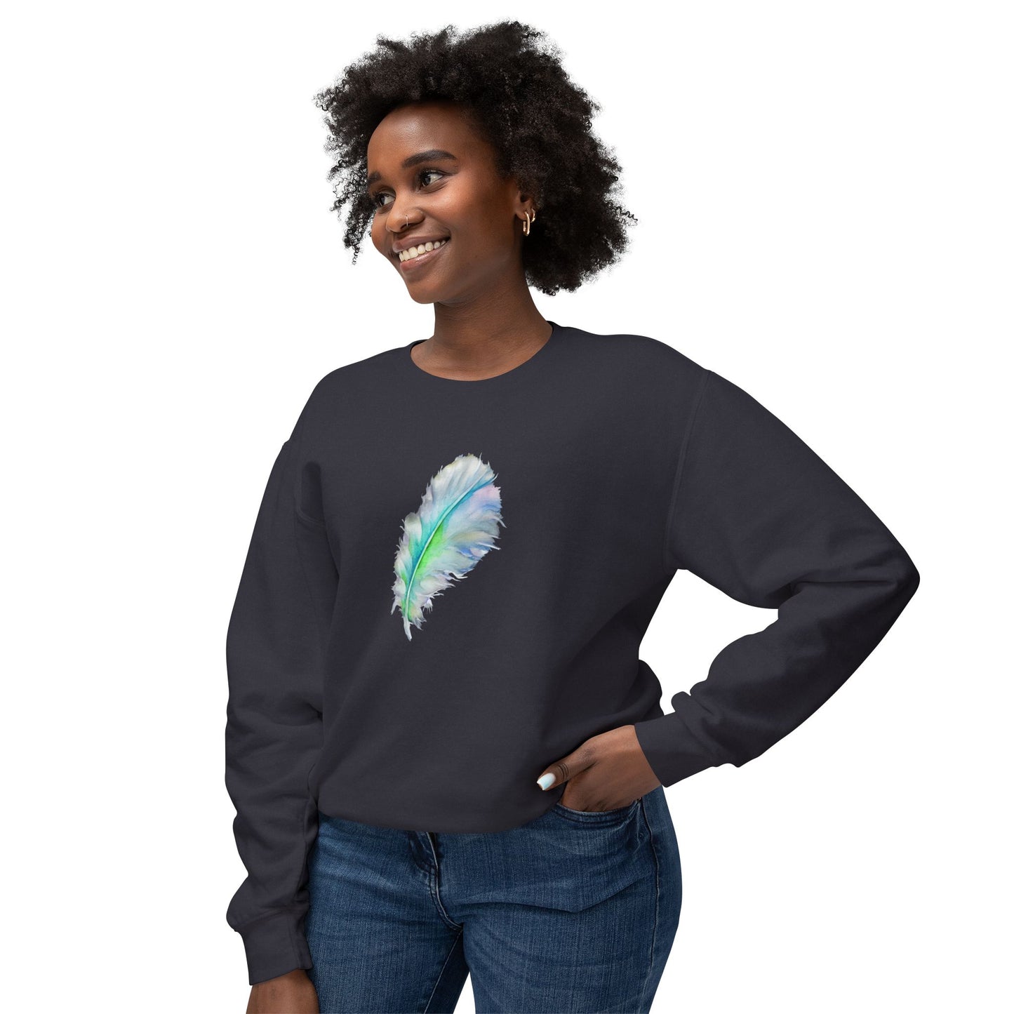 Watercolor Feather Unisex Lightweight Crewneck Sweatshirt