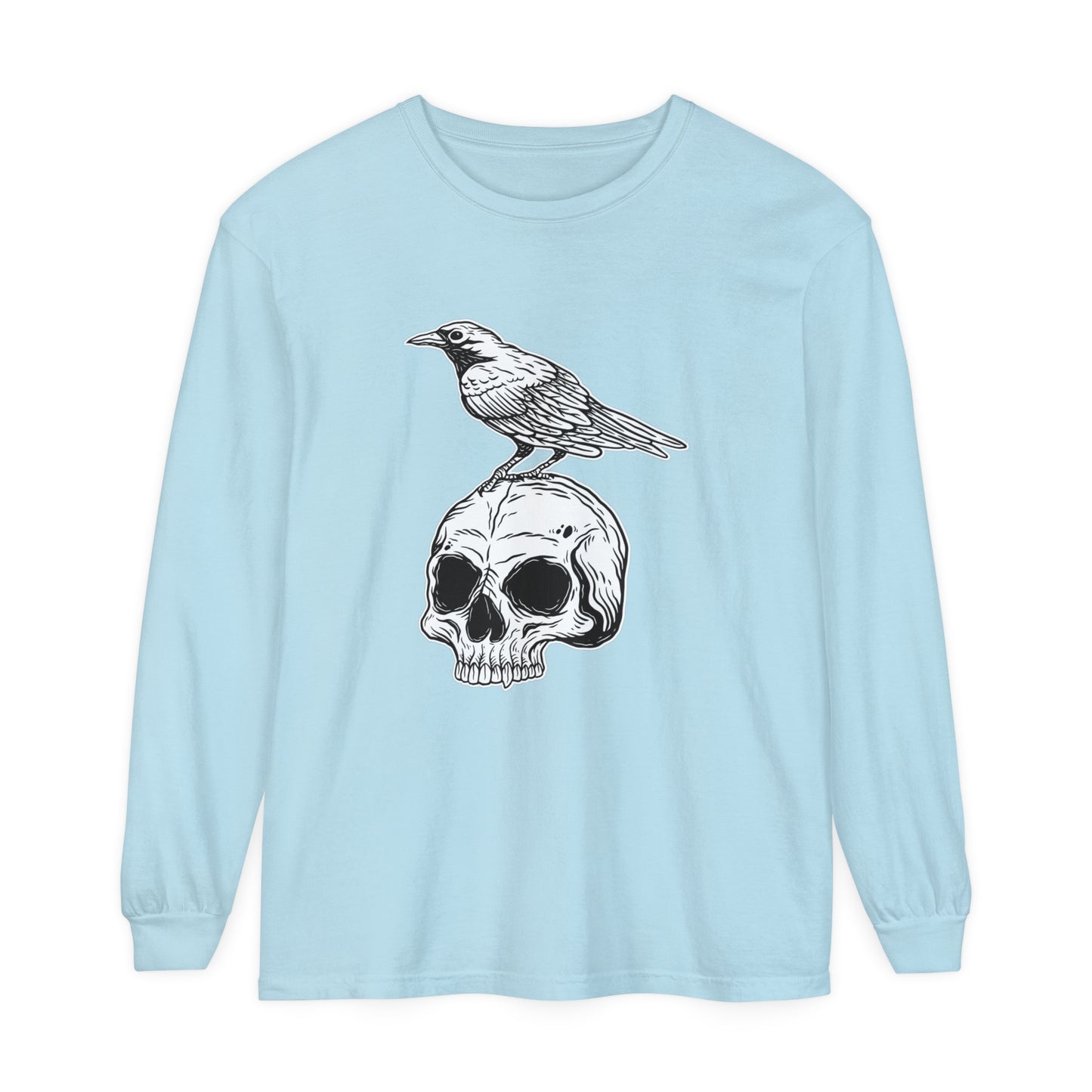 Raven Skull Unisex Garment-dyed Long Sleeve T-Shirt